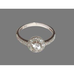 Stamped 925 Sterling Silver Round Halo Ring Size 8.75 Clear Stones